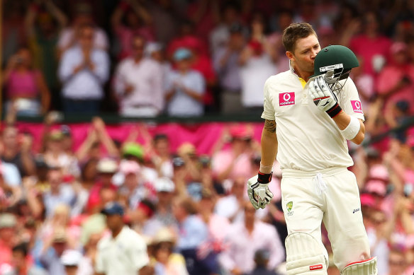 Michael Clarke celebrates his triple century at the SCG in 2012.