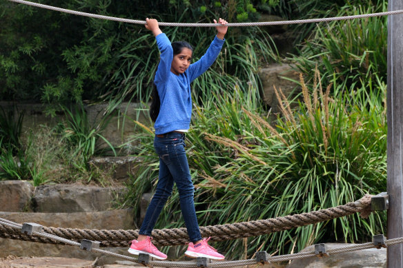 Nine-year-old Hafsa Arshad at the Royal Park Nature Playground. 