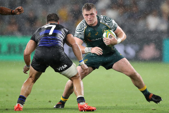 Angus Bell playing for the Wallabies in 2020.