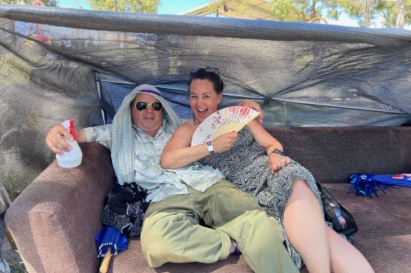 Festival-goers sit in the shade at last weekend’s Golden Plains.