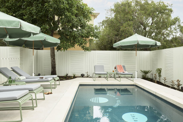 Relax under eucalyptus green umbrellas.