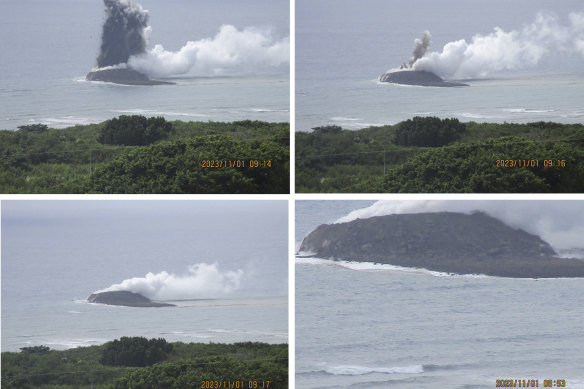 The eruption from an underwater volcano in Japan last weekend. The new island is the product of an unnamed undersea volcano that began erupting last month.
