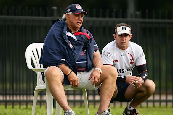 Arthur Beetson and Brad Fittler working together at the Roosters in 2009.
