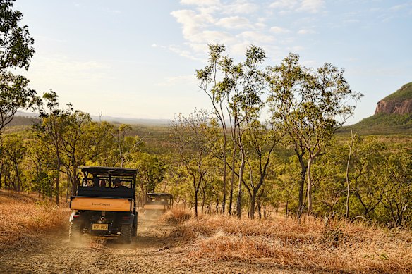 Clicquot-branded yellow ATVs take guests on bush adventures.
