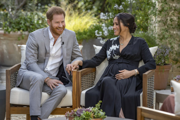 Prince Harry, left, and Meghan, Duchess of Sussex during the controversial interview. 