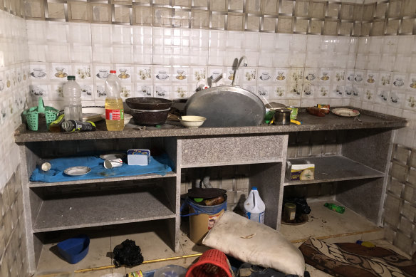 A small kitchen filled with leftover food and dirty dishes was found in the underground tunnels.
