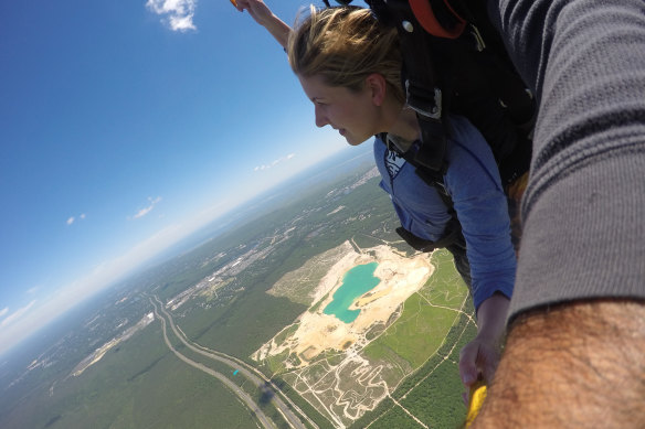 Laura Carney skydives in New Jersey in June 2017. 