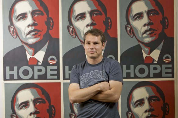 Simplistic or efficient? LA street artist Shepard Fairey poses with his Barack Obama Hope artwork in 2009.