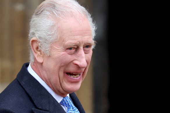 King Charles arrives for the Easter Mattins Service at Windsor Castle.
