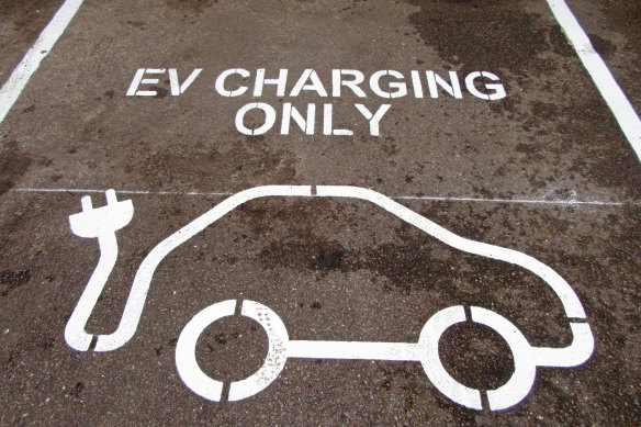 An EV charging point car park in the UK.