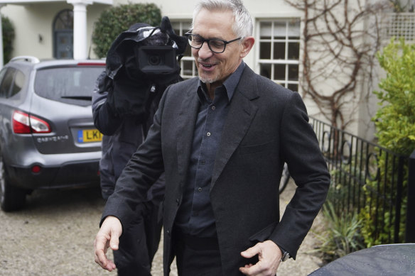 Soccer pundit Gary Lineker leaves his home amid the controversy. 
