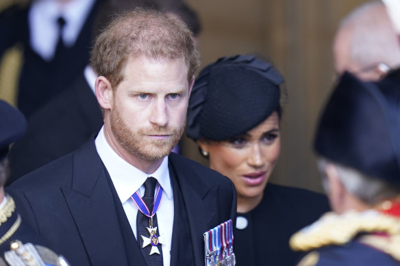 Prince Harry and his wife Meghan after Queen Elizabeth’s funeral. 