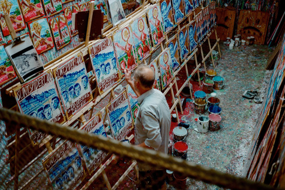 Steve Keene in his Brooklyn studio. 