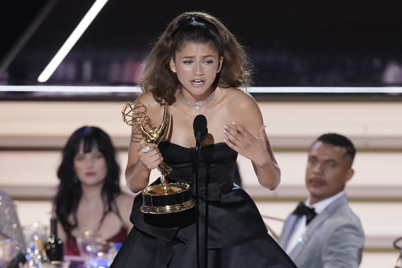 Zendaya accepts the Emmy for outstanding lead actress in a drama series for Euphoria.