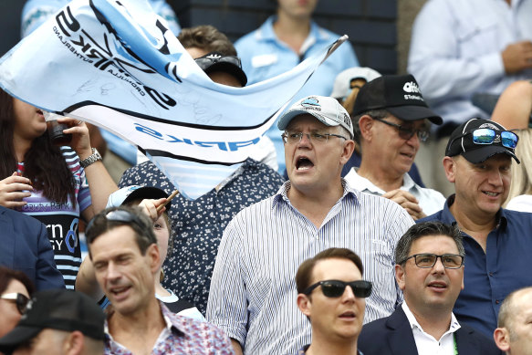 Scott Morrison attending a Sharks game in 2019.