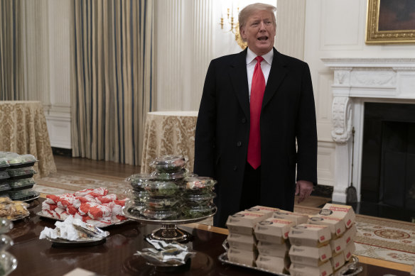 In 2019, Trump staged a fast food feast for the Clemson Tigers American football team to celebrate their championship. 