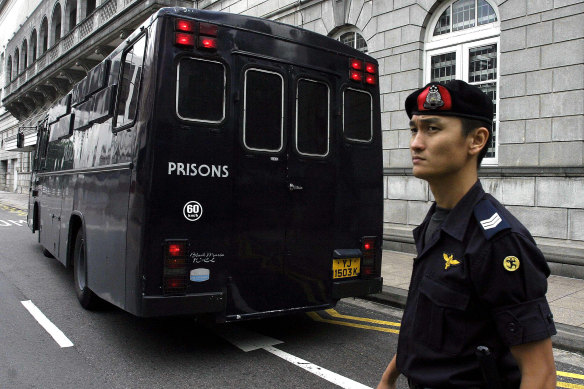A prison van brings Australian Nguyen Tuong Van to a court appearance in Singapore on drug-trafficking charges in 2003. He was later executed.