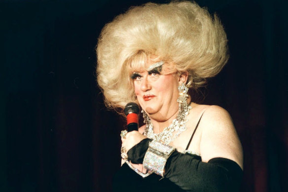 Darcelle appears on stage at Cole’s Portland, Oregon nightclub in December 1998.