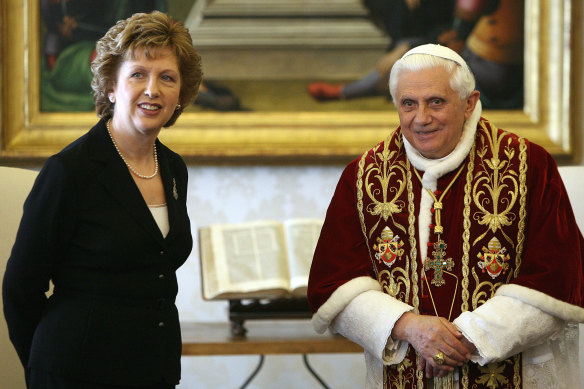 Former president of Ireland Mary McAleese with Pope Benedict XVI. She is calling for women to be made deacons.