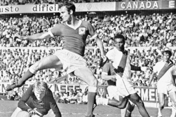 Franz Beckenbauer in action during a group-stage match against Peru at the 1970 FIFA World Cup in Mexico.