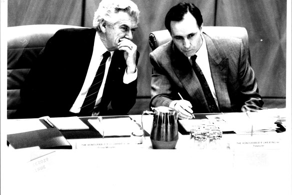 Keating with Prime Minister Bob Hawke in May 1991.