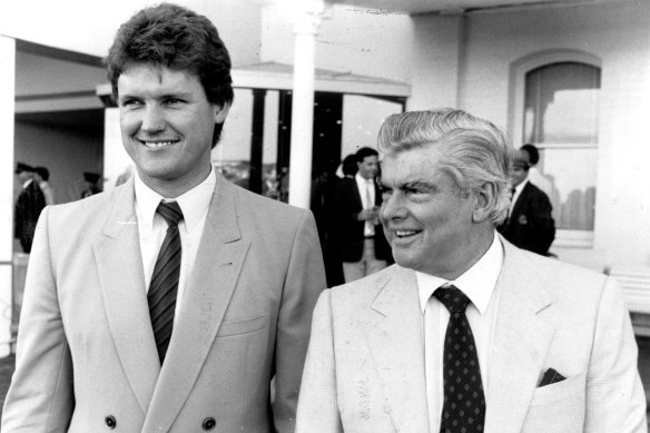 Anthony Cummings and his racing royalty father Bart in 1985. 