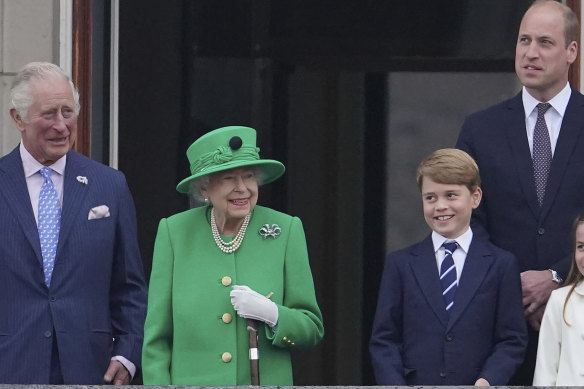 Future kings with Queen Elizabeth: From left, Prince Charles, Prince George and Prince William.
