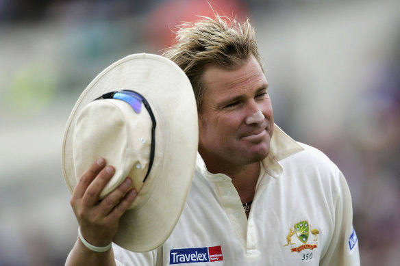 Shane Warne of Australia acknowledges the crowd at Edgbaston during the 2005 Ashes series.
