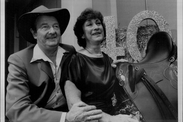 Joy McKean  and husband Slim Dusty celebrate 40 years in showbiz in 1986.