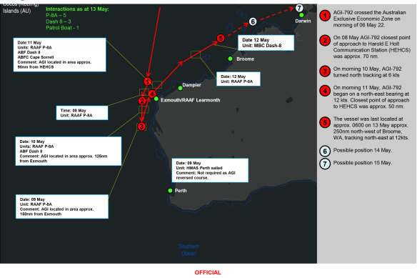 The movements of PLA-N Dongdiao AGI-792 from May 8-13.