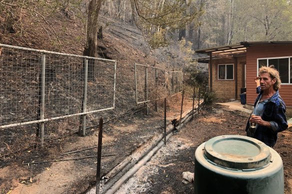 Petra Campbell's house was saved by her neighbour, Trevor. The fire burnt part of the deck before he managed to put it out.