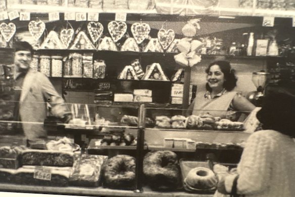 Family business: Michael Caiafa senior and wife Grace at their market shop in 1976.