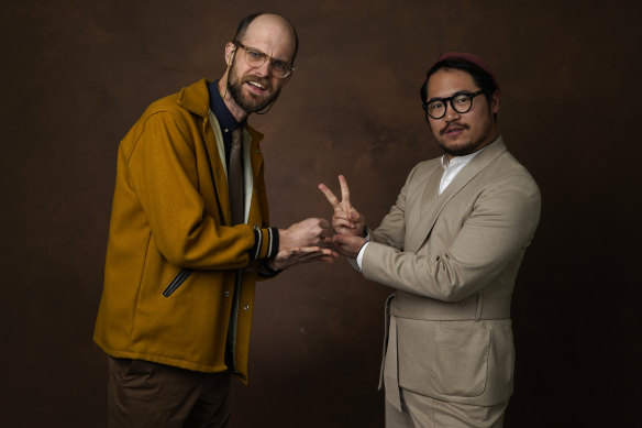 Daniel Scheinert (left) and Daniel Kwan, the directing duo known as the Daniels, pose for a portrait at the 95th Academy Awards Nominees Luncheon.