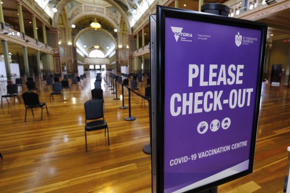 The vaccination centre at the Royal Exhibition Building.