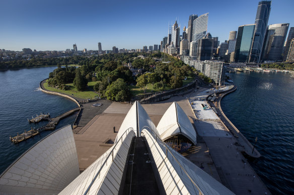 Sydney skyline is seen from the top of the A2 shell.