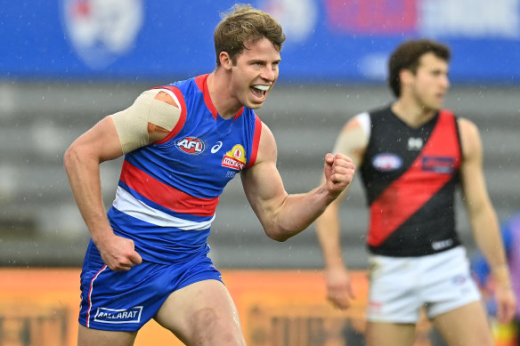 Mitch Hannan celebrates a goal.