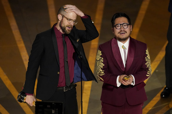 Everything Everywhere All at Once directors Daniel Scheinert and Daniel Kwan collected a swag of Oscars.