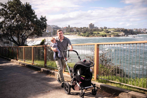 Scott Stumbles, from Coogee, has taken parental leave one day a week to look after his son, Angus.