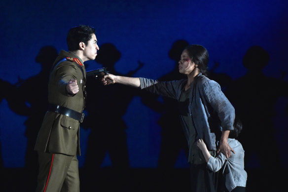 The cast of Miss Saigon performs onstage during the 2017 Tony Awards at Radio City Music Hall in New York City.