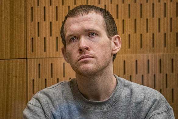 Christchurch shooter Brenton Tarrant in the dock at the Christchurch High Court during his trial in 2020.