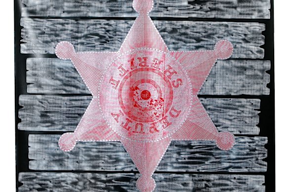 Detail of Eaton’s Banner for the Deputy Sheriff 2006, enamel paint on canvas. Courtesy of the artist.