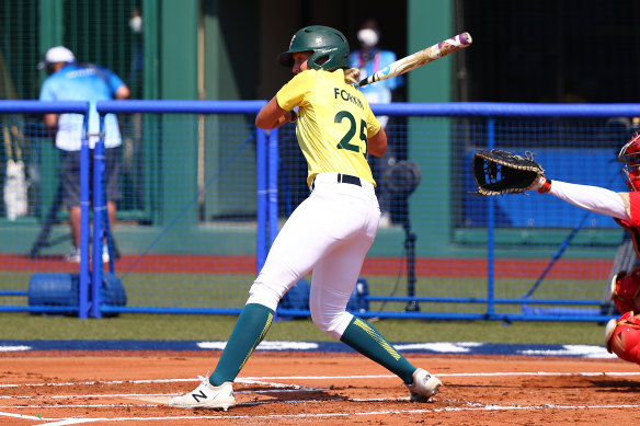 Chelsea Forkin was hit by a pitch in the first inning to force in Australia’s only run for the game.