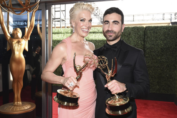 Goldstein with co-star Hannah Waddingham with their 2021 Emmy awards for outstanding supporting actress and actor in a comedy series. 