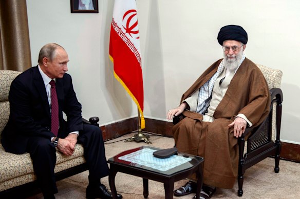 Putin meeting with the late Iranian Ayatollah Ali Khamenei in 2017.