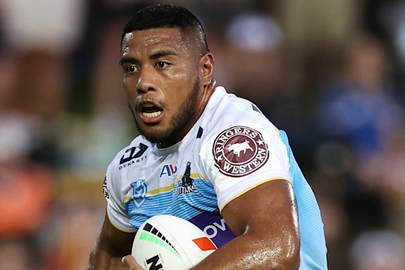 Queensland prop Moeaki Fotuaika in action for the Titans.