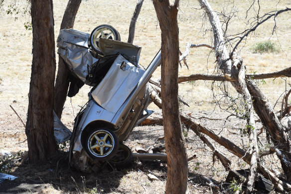 A car crash that killed five men in Pyalong, near Seymour, in 2015.