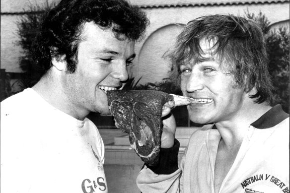 Tough customers: Magpies teammates Les Boyd and Tom Raudonikis.