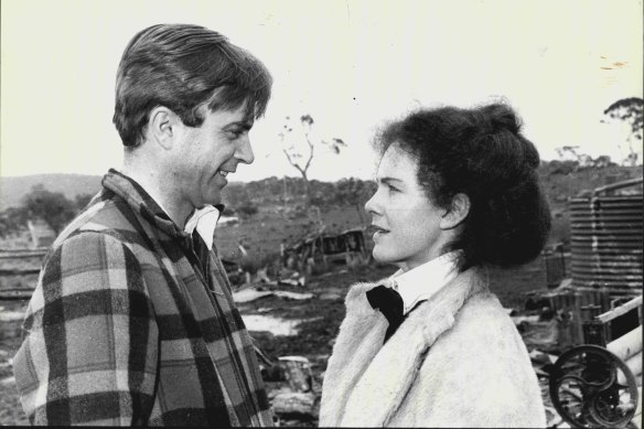 Sam Neill and Judy Davis on the set of My Brilliant Career (1979).