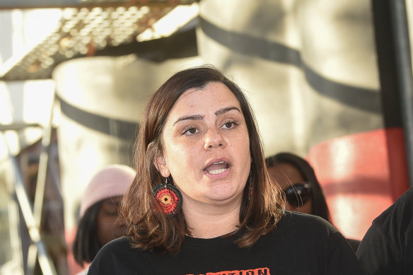 Warriors of Aboriginal Resistance co-founder Meriki Onus before this month's Black Lives Matter rally in Melbourne.