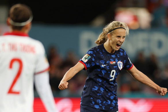 Katja Snoeijs of Netherlands celebrates after scoring her team’s second goal.